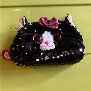 TY Black and Pink Sequin Cat Pouch